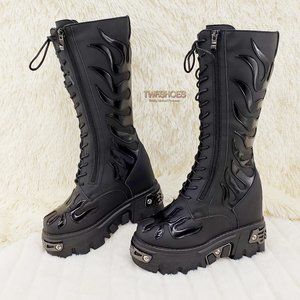 Flame Cyber Punk Goth Rock 2" Platform Wedge Boots 6.5
